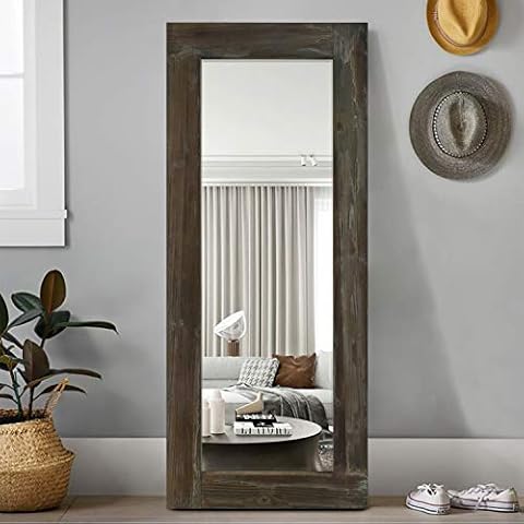 KIAYACI Full Length Floor Mirror Long Wood Decor Wall Mounted Mirror Dressing Mirror Make Up Mirror Bathroom/Bedroom/Living Room/Dining Room/Entry/Farmhouse (Coffee, 58" x 24") Cover