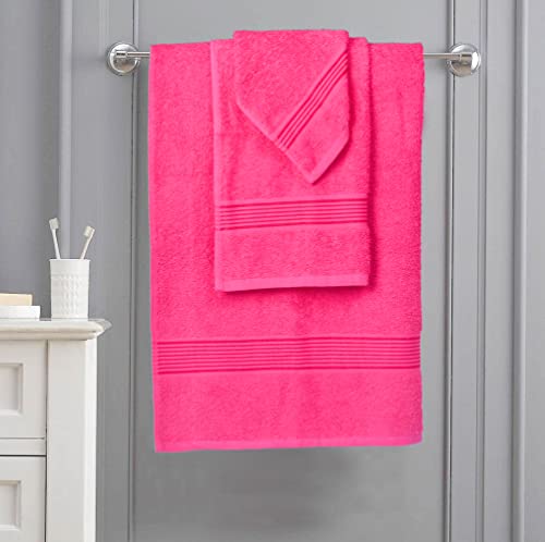 Belizzi Home Ultra Soft 6 Pack Cotton Towel Set, Contains 2 Bath Towels 28X55 Inch, 2 Hand Towels 16X24 Inch & 2 Wash Coths 12X12 Inch, Ideal Everyday Use, Compact & Lightweight - Hot Pink #TOP6
