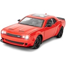 BDTCTK 1/24 Dodge Challenger Hellcat Model Car, Zinc Alloy Pull Back Toy car with Sound and Light for Kids Boy Girl GiftRed