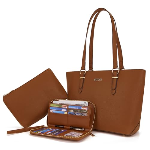 Image of Qiyuer Versatile Daily Purses with RFID Wallet for Women Tote Handbag Set | 3PCS, Fits 13 inch Tablet, Sturdy Vegan PU, Spacious, Work Use, Shoulder Satchel, Large Clutch Wallet, Makeup Bag, Ideal Gift