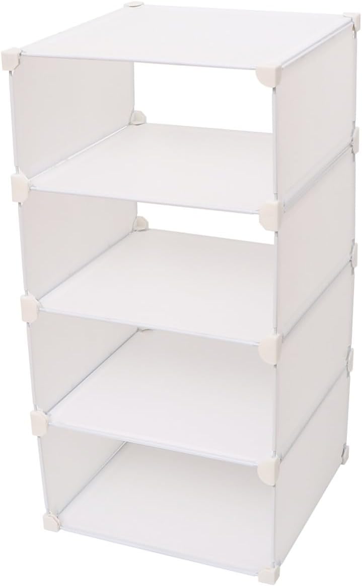 SHINEOFI White Closet Organizer Wardrobe Shelf 1 Column 4 Layers Resin