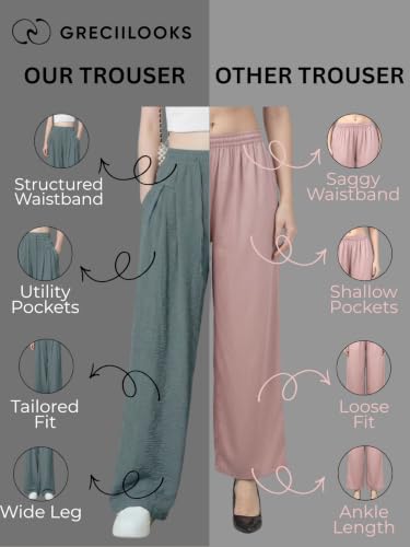 Image of GRECIILOOKS High Waist Polycotton Trousers for Women - Flared Parachute Pants with Side Pockets | Casual Travel Cargo Pants (Available in Plus Size and Value Pack)