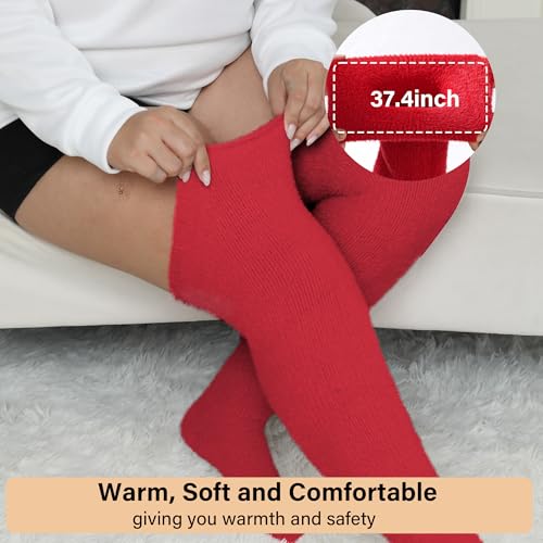 Image of Moon Wood Plus Size Plush Thigh High Socks for Women Fuzzy Stocking Thick Over the Knee Fleece Leg Warmers Boot Socks