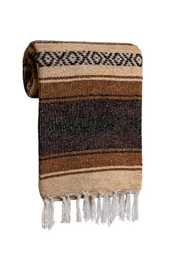 BAJA STYLES Large Mexican Blanket in Beige/Dark Brown —