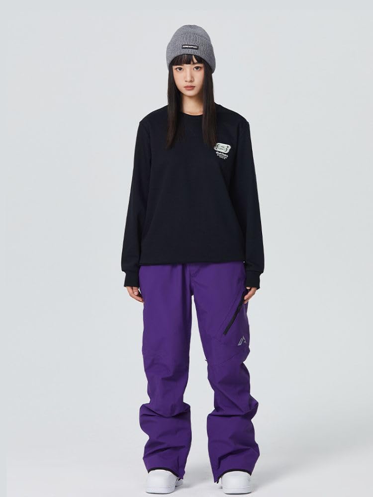 xwxwseui Women's Men's Snow Pants Side Zipper Straight Skiing Pant Snowboarding Waterproof Windproof (A7 Deep Purple, XL)