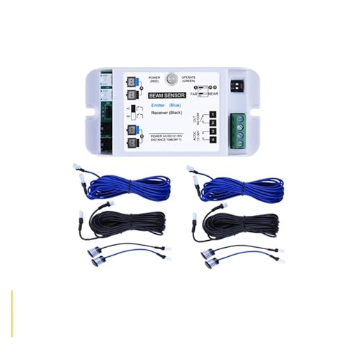 LVSEWOA Abridor de Puerta corrediza, Haz único de 10 m, abridor automático de Puerta corrediza, Sensor de Seguridad, Haces, fotocélulas infrarrojas (2 Haces Blancos)