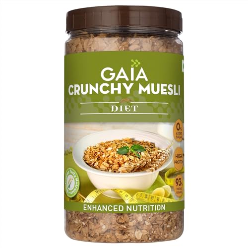 Image of GAIA Crunchy Diet Muesli - Low-Calorie, Protein Rich, High-Fiber Muesli Cereal Serves As A Healthy And Nutritious Breakfast Option With Zero Added Sugar. 1Kg Jar Pack - No Added Flavor