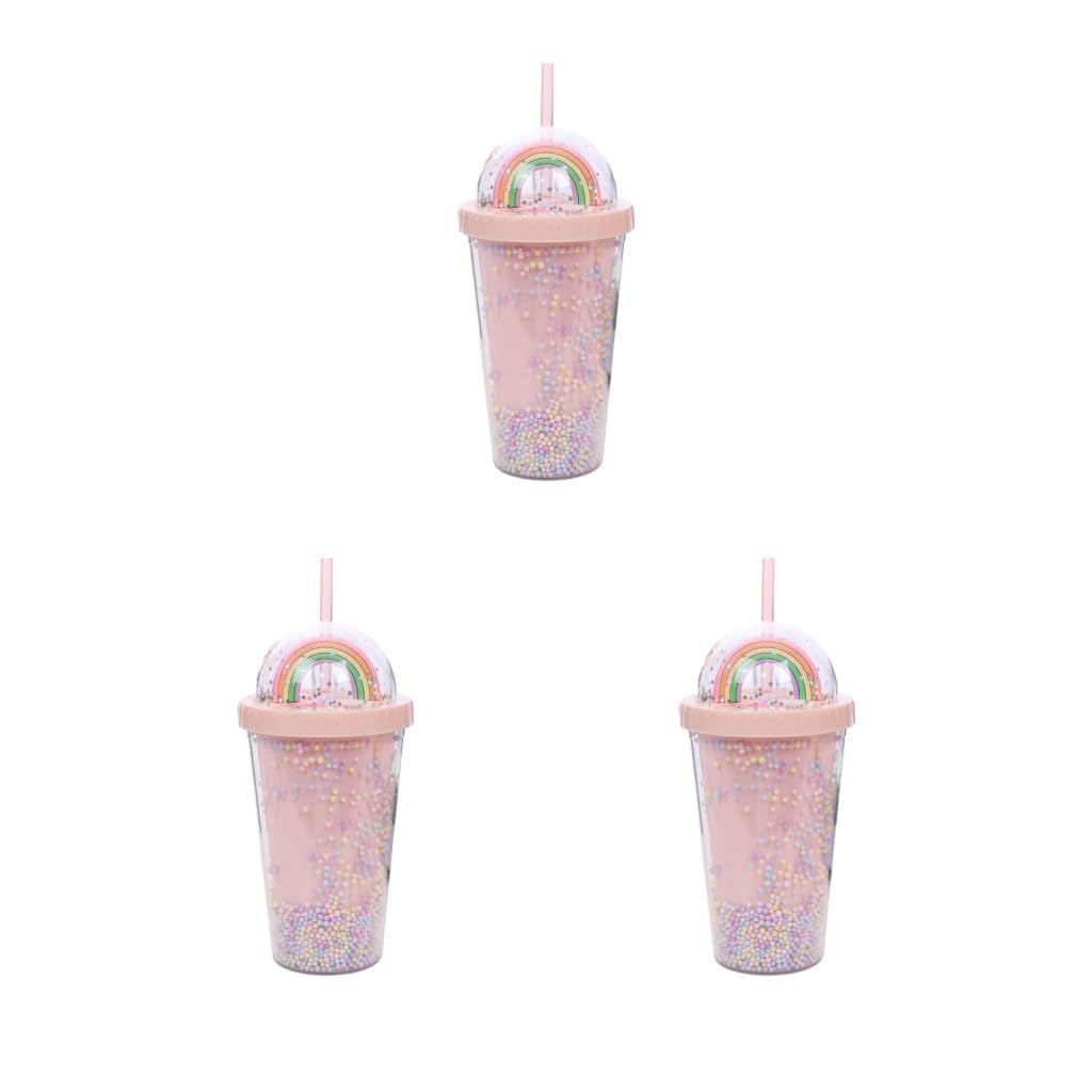 3er-Set, leicht zu reinigende Wasserflasche, hält den ganzen Tag über hydratisiert, Outdoor-Aktivitäten, Kunststoff-Wasserflasche mit Strohhalm, rosa