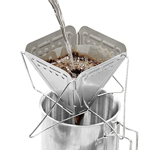 MiranaTech Filtre à café pliable pour 3 à 5 personnes, égouttoir à café réutilisable en acier inoxydable pour sacs filtrants, pique-nique, camping, randonnée (plié env. 17 cm x 14,5 cm) Cover