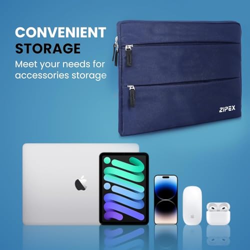 Image of 360 Protective 16 Inch Laptop Sleeve Case for All 16 Inch laptops with 2 Front Pockets & Carry Handle | Compatible with 16 inch HP, DELL, Asus, Mackbook Devices| Water-Resistant | Blue