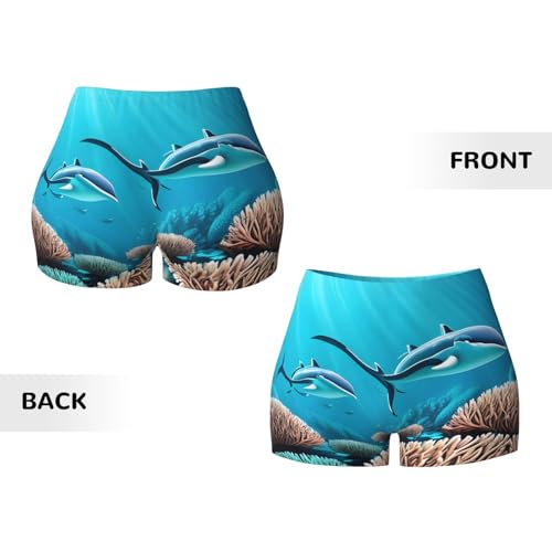 Deep Sea Whales Pattern Sports Shorts, high Elastic Slim Fitness Pants, Suitable for Yoga/Leisure/Daily wear3
