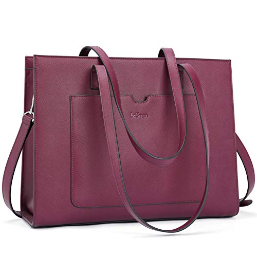 BROMEN Laptop Tote Bag 15.6 inch Briefcases for Women Stylish Business Office Work Tote Bag Fuchsia