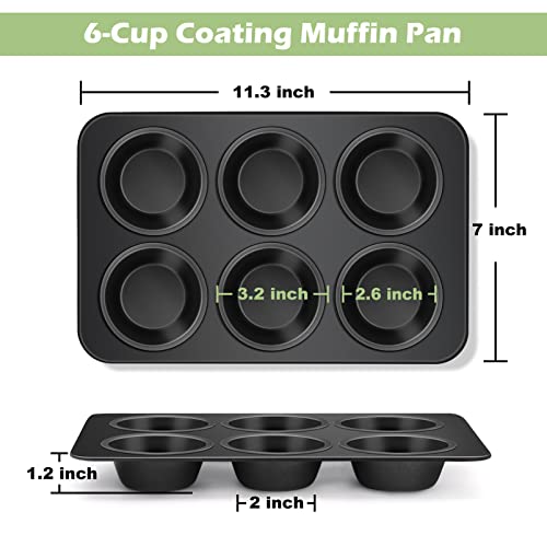 Teamfar Muffin Pan, 6 Cup Muffin Tin Cupcake Pan Tray With Nonstick Coating And Stainless Steel Core, For Home/Kitchen Baking, Healthy & Heatproof, Release Easily & Easy Clean, Set Of 2 #TOP1