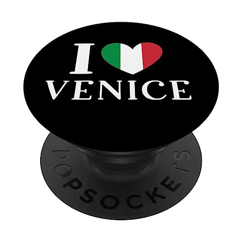 I Love Heart Venice Italy Proud Italian Flag PopSockets Swappable PopGrip, Black