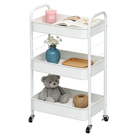 ZOESTORAGE 3 Tier Trolley Cart,Metal Storage Trolley Cover
