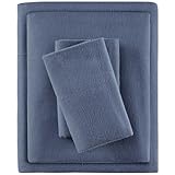 True North by Sleep Philosophy Cozy Flannel Warm 100% Cotton Sheet - Novelty Print Animals Stars Cute Ultra Soft Cold Weather Bedding Set, Twin, Blue Solid 3 Piece