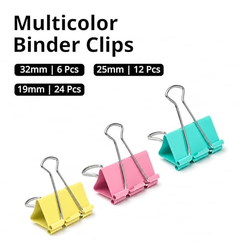 Image of Binder Clips Assorted Sizes-Multicolor | Made of Tempered Steel, Durable & Rust-Resistant | Perfect for Holding Loose Papers | Ideal for School, Office & Home (Pack of 42 Clips)