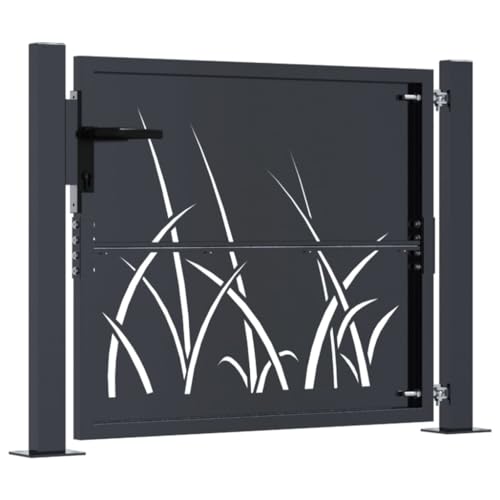 vidaXL Garden Gate, Locking Fence Gate, Hinged Gate for Patio Outdoor, Entrance Barrier Decorative Door, Anthracite 41.3"x41.3" Steel Grass Design