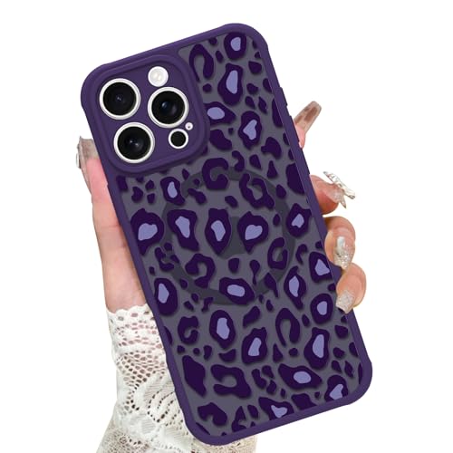 Image of KANGHAR Case for iPhone 16 Pro Max Purple Leopard Printed Pattern | Cute Cheetah [Compatible with Magsafe] Protective Magnetic Case for Girls Women 6.9 inch