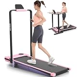 Folding Treadmill with Incline,4 in 1 Foldable Walking Pad with Handle Bar,Under Desk Treadmill for Home Office,Walking Pad 300LBS Weight Capacity/Dual Control/LED Display (Light Pink) -  ANCHEER
