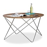 Relaxdays Beistelltisch rund, Couchtisch Vintage Look Holz, Metallgestell, Wohnzimmertisch klein, flach, HxBxT: 50x90x90 cm, natur