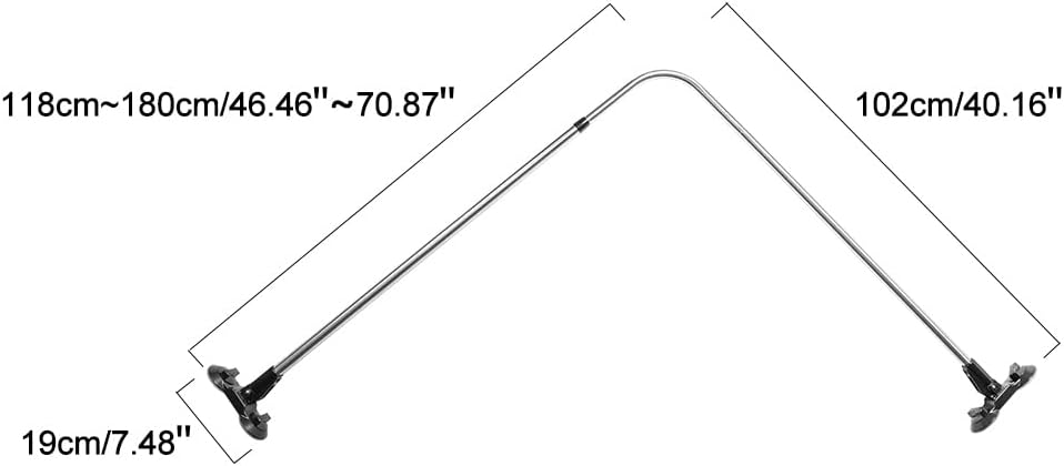 Hershii Curved Shower Curtain Rod L-Shaped Corner Bathroom Curtains Hanger Pole Decorative Extendable Bathtub Metal Showers Rail Bar, Wall Mounted or Suction Cups Install - Black