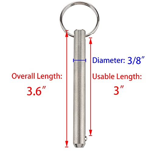 2 Pack Long Quick Release Pin, Diameter 3/8"(9.5Mm), Usable Length 3"(76Mm), Overall Length 3.6"(92Mm), Full 316 Stainless Steel, Bimini Top Pin, Marine Hardware #TOP1