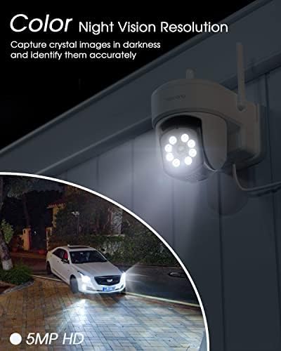 Topcony 5MP Human Detection CCTV Camera Outdoor, 360° Pan-Tilt PTZ Auto-Tracking Security Camera Wireless, WiFi IP Camera, Colorful Night Vision, Sound-Light Alarm, 2-way Audio, Phone/PC, SD/Cloud