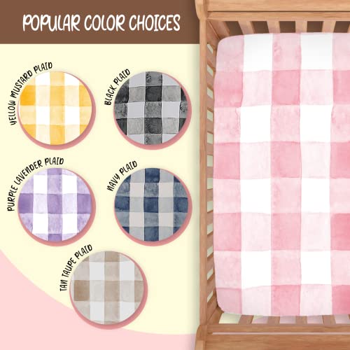 Dear Baby Gear Deluxe Crib Sheet Cotton Polyester Baby Crib Sheets, Soft Machine-Washable Crib Mattress Sheet, Baby Bed Sheets - Watercolor White Pink Plaid - 52"X28"X10" #TOP2