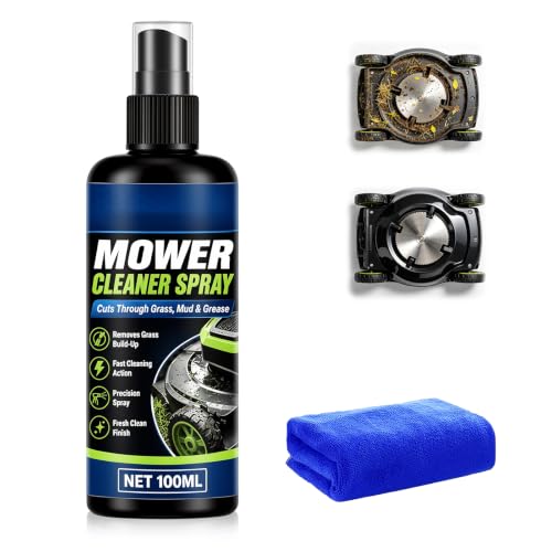 Heavy Duty Lawn Mower Deck Cleaner Spray, Metal-Safe Degreaser for Grass Buildup Mud Grease, Reduce Clumping Rust, Protect Mower Deck, Comes with Cleaning Cloth, 100ml