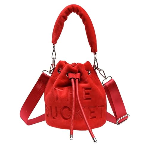 JQAliMOVV Mini Crossbody Bucket Bags for Women Trendy Velvet Bucket Purse Hobo Drawstring Handbags (Red) by JQAliMOVV - Used condition - US$24.70