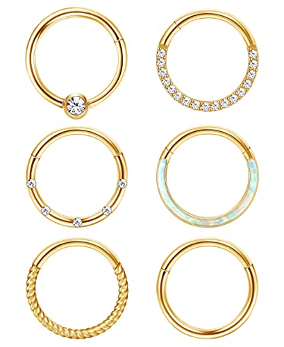 Adramata 6 Pcs 16G 18G Nasenpiercing Ring Septum Ring für Damen Herren Silber Nostril Piercing Chirurgenstahl Nase Piercings Helix Conch Tragus Ohr Piercing Lippenringe Nasenring Septum Piercing Set