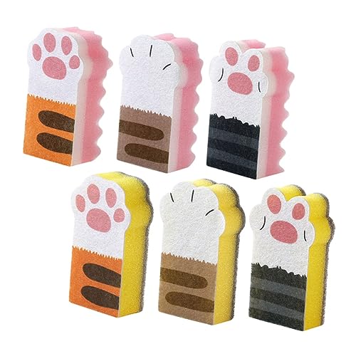 MOLUCKFU 6pezzi Spugne Per Pulizia Cucina Forma Di Zampa Di Gatto Spugne Riutilizzabili Per Piatti e Pentole Strumenti Per Lavare Ciotole e Utensili Da Cucina Pratico e Leggero