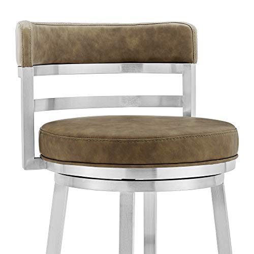 Armen Living Madrid Contemporary 30" Counter Height Barstool In Brushed Stainless Steel Finish And Green Faux Leather #TOP4