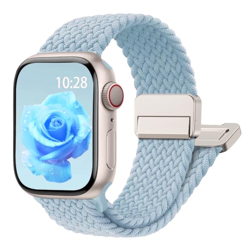 Magnetic Braided Loop for Apple Watch Band 44mm 45mm 42mm iWatch Bands Ultra 49mm 42mm Women Men,Stretchy Woven Nylon Elastic Adjustable Strap for Apple watch Ultra Series 9 8 7 6 5 4 3 2 SE (Light