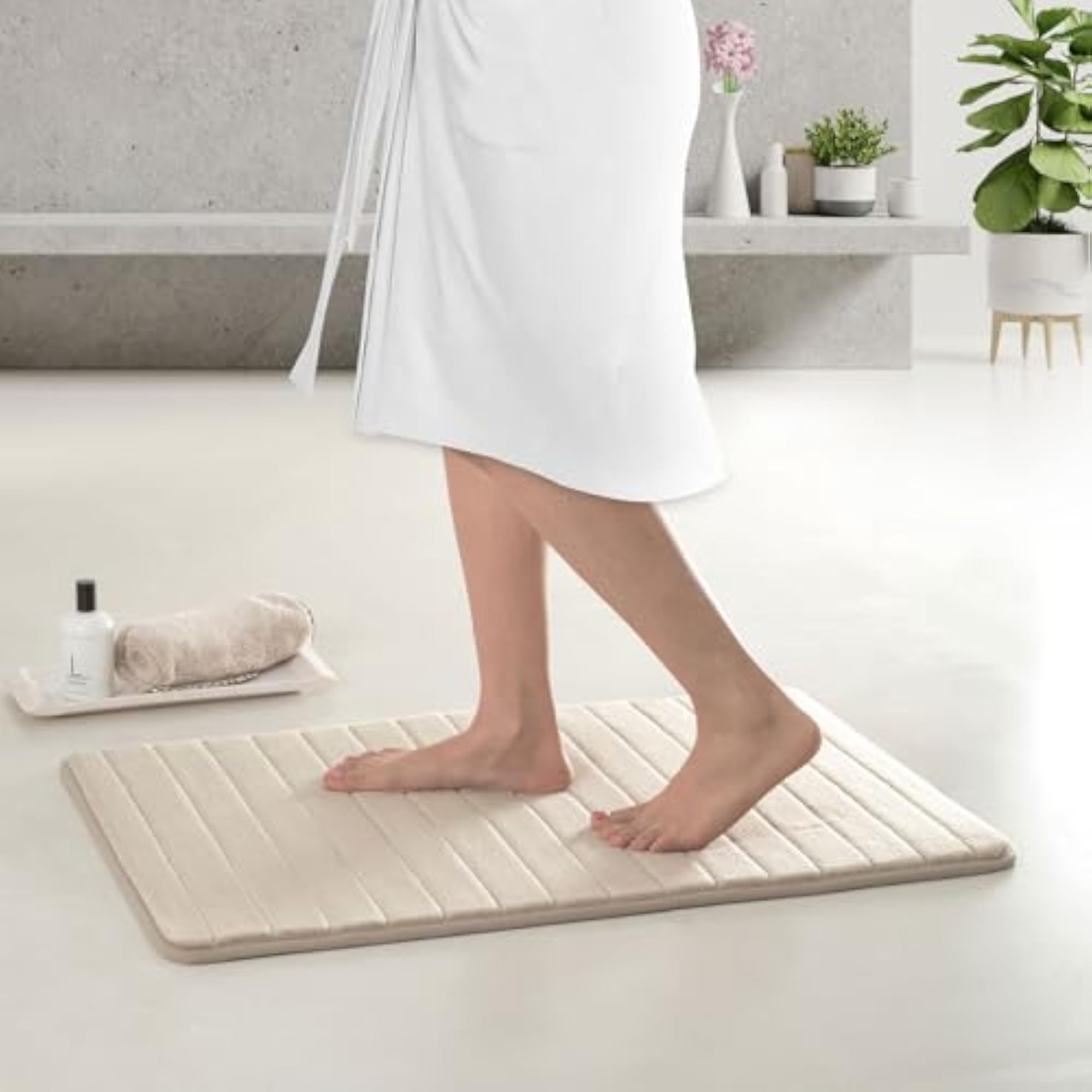 Memory Foam Bath Carpets, Dark Beige, Anti-Skid
