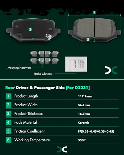 Image of SCITOO D2231-9470 Disc Brake Pads Sets Rear Ceramic Brake Pads w /Hardware | For Ford For Explorer 2020-2025,For Mustang 2024,For Police Interceptor Utility 2020-2025,For Lincoln For Aviator 2020-2025