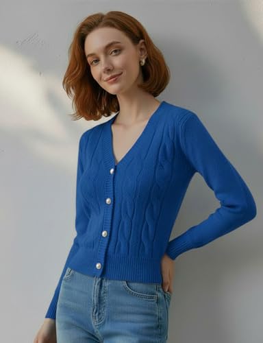Image of Women's Casual Slim Fit Cardigan Sweaters Long Sleeve Button Down Lightweight Waist Length
