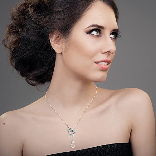 Fenthring Christmas Tree Snowman Necklace For Women Girls Sterling Silver Xmas Tree Gold Star Snow Colorful Crystal Fringe Sweater Necklace Holiday Pendant Jewelry Gift #TOP2