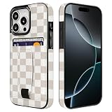 for iPhone 16 Pro Case Wallet with Card Holder Loop Beige Checkered