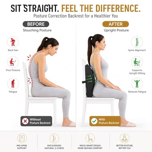 Image of Grin Health Posture-Correcting Backrest Cushion for Office Chair | Mid-Spine Support for Upright Sitting | High-Density Memory Foam | Orthopedic Back Support for Back Pain Relief, Black