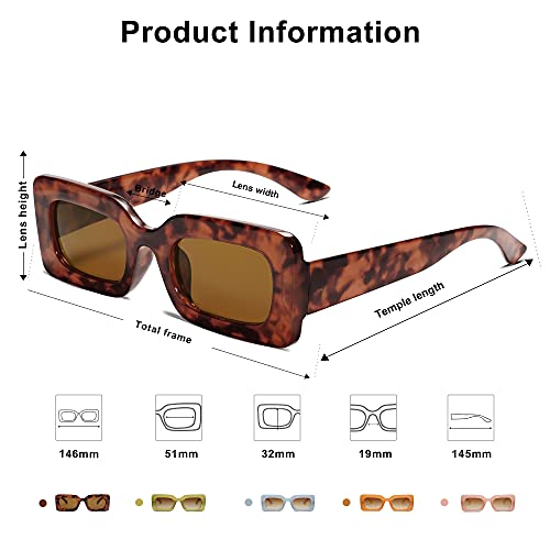 SOJOS Retro 90s Nude Rectangle Sunglasses Womens Mens Trendy Chunky Glasses Tortoise Frame Brown Lens - Thumbnail 4