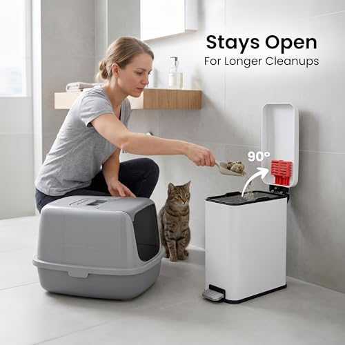 Image of iTouchless 3 Gallon / 12 Liter Dog Poop Trash Can with AbsorbX Odor Filter - Outdoor Pet Waste Receptacle with Step Pedal - Soft Close Metal Garbage Bin for Yard, Patio, Bathroom, Matte White