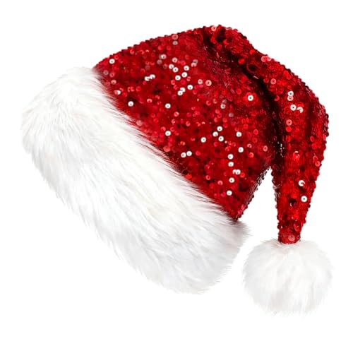 Augesak Weihnachtsmütze Erwachsene, Nikolausmütze mit Plüsch Rand,...