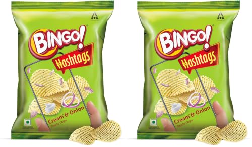 Image of Bingo! Hashtags Cream & Onion Potato Chips, 58 grams /53 grams /56.6G(Weight may vary) (Pack of 2)
