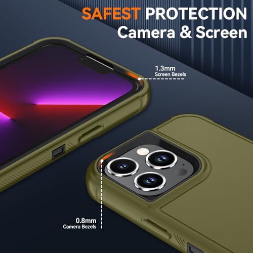 Image of SunStory Compatible with iPhone 13 Pro Max Case with HD Screen Protector, 3-Layer Heavy Duty Full-Body Cover,3 in 1 Hybrid Protective Case for iPhone 13 Pro Max 6.7 inch, ArmyGreen