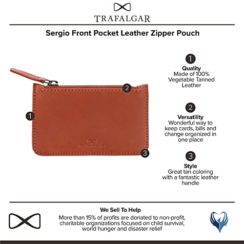 Trafalgar Men's Sergio Front Pocket Leather Zipper Pouch, Tan2