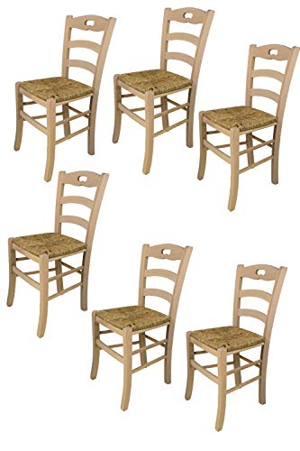 T M C S Tommychairs - Set 6 Sillas Savoie Para Cocina Y Comedor, Estructura En Madera De Haya Lijada, No Tratada, 100 Natural Y Asiento En Paja T M C S Tommychairs - Set 6 Sillas Savoie Para Cocina Y Comedor, Estructura En Madera De Haya Lijada, No Tratada, 100 Natural Y Asiento En Paja