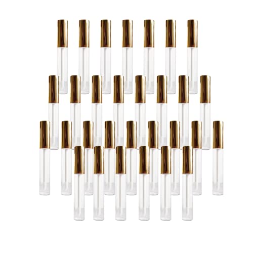 30 Pcs 10ml Empty Lip Gloss Tubes Containers, Refillable Lip Balm container for DIY Makeup Such as Lip Samples, Homemade Lip Balm (Gold)