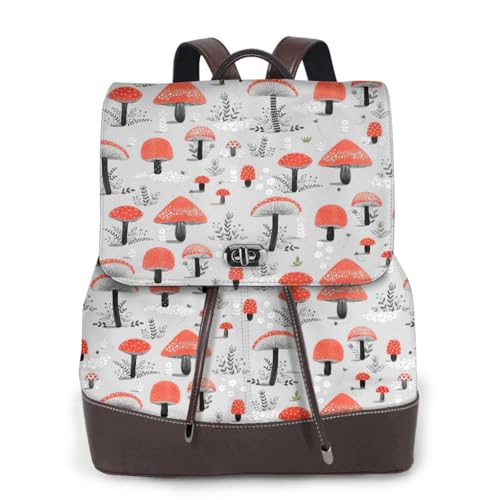 Sac à dos en cuir imprimé champignons dessin animé noir robuste et confortable taille unique